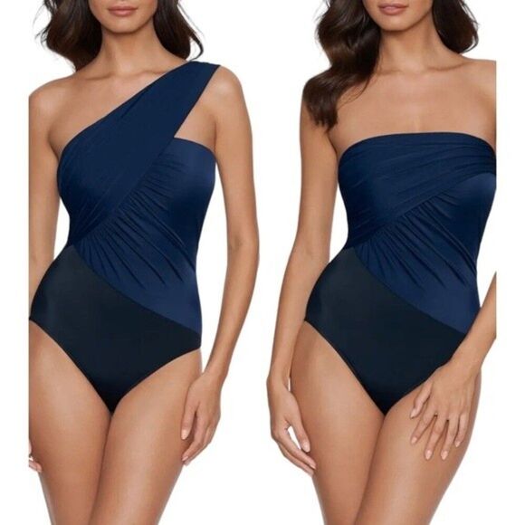 NWT MAGICSUIT Goddess Colorblock One Shoulder Convertible One Piece Swimsuit 10 - Picture 1 of 9